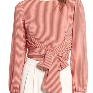 Anthropologie Coral Striped Blouse with Tie